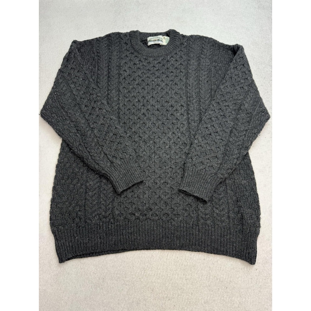 Aran Crafts Sweater Mens 2XL Gray Wool Cable Knit Crewneck Ireland Heavyweight